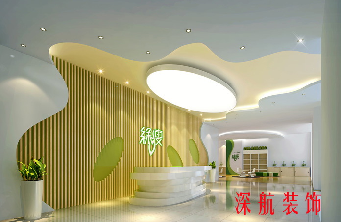 綠瘦集團(tuán)辦公室裝修前臺效果圖